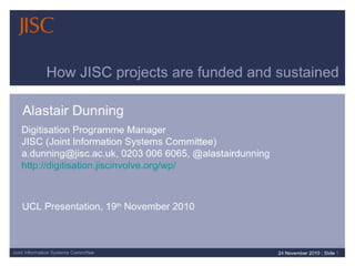 How JISC projects are funded and sustained