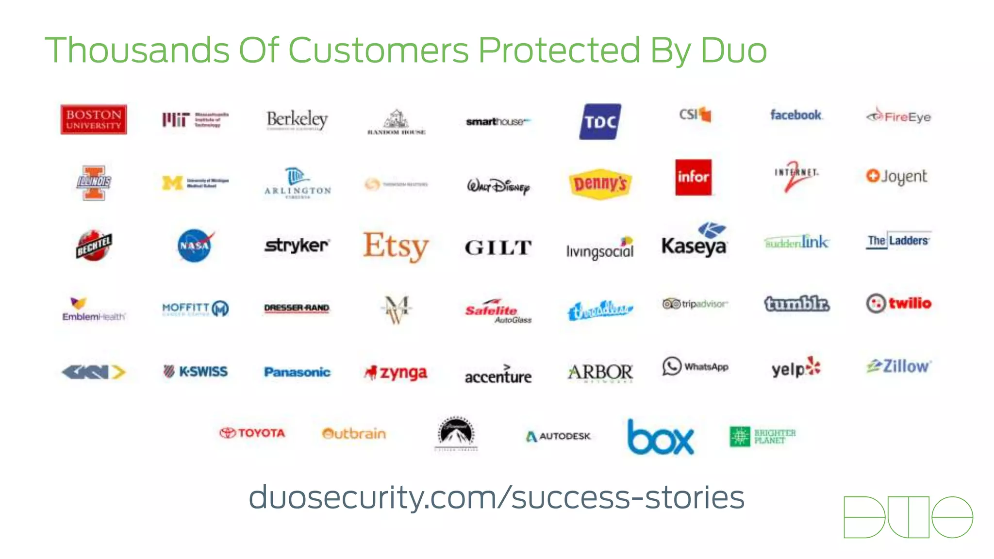 Thousands Of Customers Protected By Duo
duosecurity.com/success-stories
 