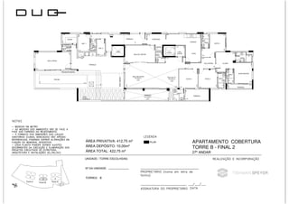 TORRES: B
UNIDADE / TORRE ESCOLHIDAS:
APARTAMENTO COBERTURA
TORRE B - FINAL 2
TISHMAN PEYER
Torre C Torre B Torre A
1
2
1
2
1
2
4,69m
4,69m
4,69m
1.70
8.70
3.206.30
1.20
1.45
1.72
2.65
1.04
3.30
2.13
3.14
1.07
1.87
0.87
1.50
2.84
1.97
5.45
3.10
1.70
1.80
1.17
3.31
4.50
9.59
3.46
1.70
1.88
4.27
1.98
1.97
1.90
1.98
3.40
3.40
3.40
3.40
2.77
1.36
1.35
2.50
0.74
4.31
3.20
3.67
3.45
3.55
2.02
2.51
6.24
5.14
2.72
2.50
1.37
2.52
1.53
2.80
3.23
2.91
1.79
BHS 2
BHS1
BHS3
CLOSET
COPA
COZINHA
HALL
SOCIAL
SALA DE JANTAR
SALA DE ESTAR
LAV.1
ELEV.
BHS 4
BHS 5
SALA JOGOS
SAUNA
DEP. 1
DEP. 2
W.C.
SERV.
DESPENSA
PISCINA
LAV.02
SALA DE TV
ADEGA
ELEV.
S
PROJ.BEIRAL
PROJ.LAJE
PROJ.
 