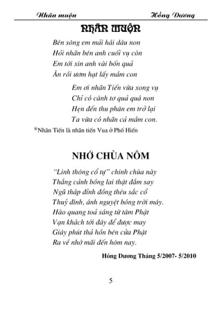Nh·n muén Hång D­¬ng
5
Nh·n muén
Bªn s«ng em m¶i h¸i d©u non
Hái nh·n bªn anh cuèi vô cßn
Em tíi xin anh vµi bèn qu¶
¡n rå...