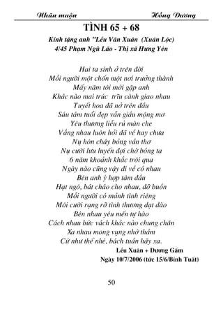 Nh·n muén Hång D­¬ng
50
T×nh 65 + 68
KÝnh tÆng anh "LÒu V¨n Xu©n (Xu©n Léc)
4/45 Ph¹m Ngò L·o - ThÞ x· H­ng Yªn
Hai ta sin...