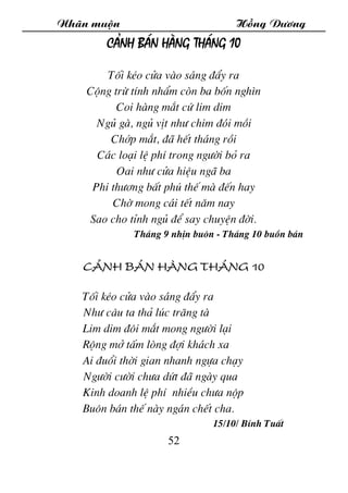 Nh·n muén Hång D­¬ng
52
C¶nh b¸n hµng th¸ng 10
Tèi kÐo cöa vµo s¸ng ®Èy ra
Céng trõ tÝnh nhÈm cßn ba bèn ngh×n
Coi hµng m¾...