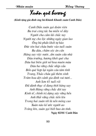 Nh·n muén Hång D­¬ng
80
Xu©n quª h­¬ng
(KÝnh tÆng gia ®×nh «ng bµ Kh¸nh Khanh xu©n Canh DÇn)
Canh DÇn xu©n gäi ®oµn viªn
B...