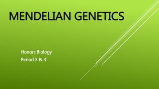MENDELIAN GENETICS
Honors Biology
Period 3 & 4
 