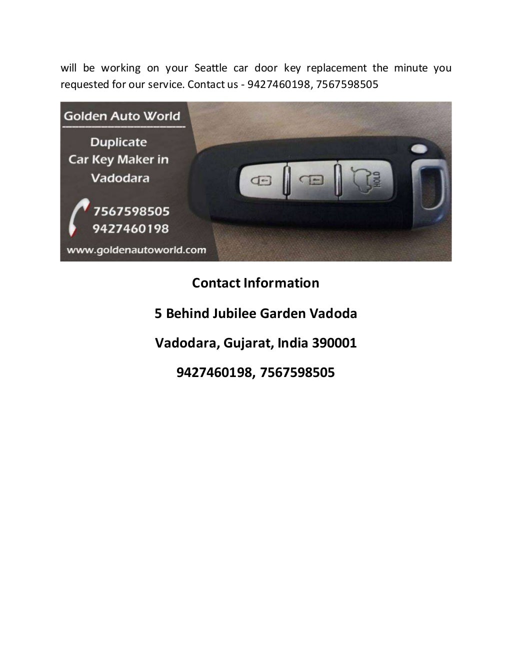 Duplicate Car Key Making Services in Vadodara Car Key Maker Golden