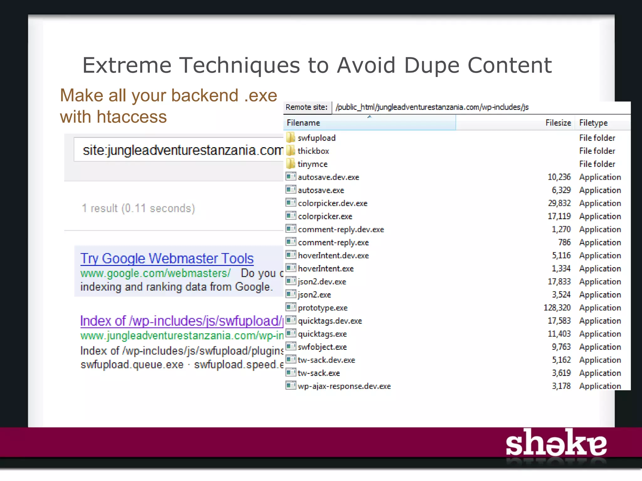 Extreme Techniques to Avoid Dupe Content
Make all your backend .exe
with htaccess
 