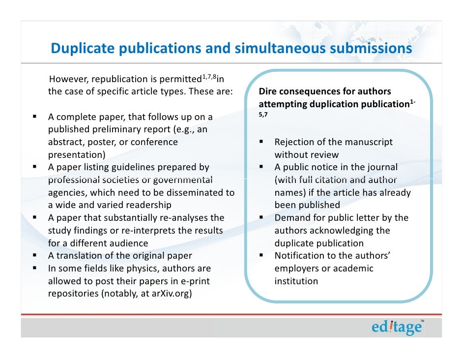 Duplicate publications and simultaneous submissions