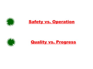 Safety vs. Operation
Quality vs. Progress
 