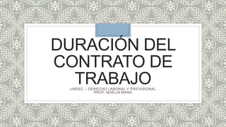 DURACIÓN DEL
CONTRATO DE
TRABAJOUNDEC – DERECHO LABORAL Y PREVISIONAL
PROF. NOELIA MANA
 