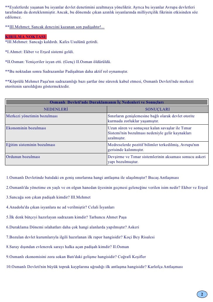 Osmanli Duraklama Donemi Padisahlari Aol Acik Ogretim Lisesi 2019 2020