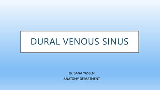 DURAL VENOUS SINUS
Dr. SANA YASEEN
ANATOMY DEPARTMENT
 