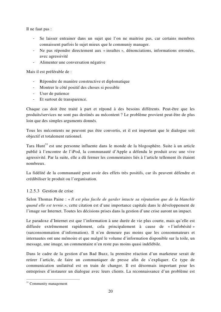 Memoire De Recherche Community Management Et Strategie Media Social