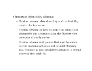 A well-established fact... 
Innovative activity is geographically highly concentrated 
 RD labs are much more concentrated than labour in 
the us 
 Several large us cities receive a share of patents that is 5 
times of more their share of population 
 For small metropolitan, the population share is nearly 3 
times the patent share 
 For non-metro areas, it is more than 10 times. 
 Strong tendency for RD labs and establishments in 
RD intensive activities to locate extremely close to each 
other 
 