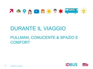 DURANTE IL VIAGGIO
2
DURANTE IL VIAGGIO
PULLMAN, CONUCENTE & SPAZIO E
COMFORT
 