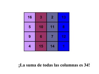 ¡La suma de todas las columnas es 34!