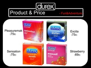 Product & Price - Fun&Adventure -
Pleasuremak
(75฿)
Sensation
(75฿)
Excita
(75฿)
Strawberry
(69฿)
 