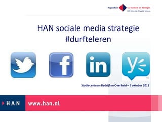 HAN sociale media strategie #durfteleren Studiecentrum Bedrijf en Overheid – 6 oktober 2011  