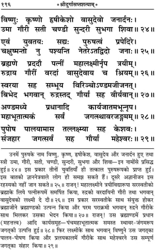 196 *üÊËŒÈªÊ¸‚åÃ‡ÊàÿÊ◊˜*
ÁﬂcáÊÈ— ∑Î§cáÊÙ NU·Ë∑§‡ÊÙ ﬂÊ‚ÈŒﬂÙ ¡ŸÊŒ¸Ÿ—–
©U◊Ê ªı⁄UË ‚ÃË øá«UË ‚ÈãŒ⁄UË ‚È÷ªÊ Á‡ÊﬂÊH 24H
∞ﬂ¢ ÿÈﬂÃÿ— ‚l— ¬ÈL§·àﬂ¢ ¬˝¬ÁŒ⁄–
øˇÊÈc◊ãÃÙ ŸÈ ¬‡ÿÁãÃ ŸÃ⁄U˘ÃÁmŒÙ ¡ŸÊ—H 25H
’˝rÊáÙ ¬˝ŒŒı ¬àŸË¥ ◊„ÔÊ‹ˇ◊ËŸ¸Î¬ òÊÿË◊˜˜–
L§º˝Êÿ ªı⁄UË¥ ﬂ⁄UŒÊ¢ ﬂÊ‚ÈŒﬂÊÿ ø ÁüÊÿ◊˜˜H 26H
Sﬂ⁄UÿÊ ‚„Ô ‚ê÷Íÿ ÁﬂÁ⁄UÜøÙ˘á«◊¡Ë¡ŸÃ˜˜–
Á’÷Œ ÷ªﬂÊŸ˜ L§º˝SÃŒ˜˜ ªıÿÊ¸ ‚„Ô ﬂËÿ¸ﬂÊŸ˜H 27H
•á«◊äÿ ¬˝œÊŸÊÁŒ ∑§Êÿ¸¡ÊÃ◊÷ÍãŸÎ¬–
◊„ÔÊ÷ÍÃÊà◊∑¥§ ‚ﬂZ ¡ªàSÕÊﬂ⁄U¡X◊◊˜˜H 28H
¬È¬Ù· ¬Ê‹ÿÊ◊Ê‚ ÃÀ‹ˇêÿÊ ‚„Ô ∑§‡Êﬂ—–
‚¢¡„ÔÊ⁄U ¡ªà‚ﬂZ ‚„Ô ªıÿÊ¸ ◊„Ô‡ﬂ⁄U—H 29H
©UŸ◊¥ ¬ÈL§·∑§ ŸÊ◊ ÁﬂcáÊÈ, ∑Î§cáÊ, NU·Ë∑§‡Ê, ﬂÊ‚ÈŒﬂ •ÊÒ⁄U ¡ŸÊŒ¸Ÿ „ÈU∞ ÃÕÊ
SòÊË ©U◊Ê, ªÊÒ⁄UË, ‚ÃË, øá«UË, ‚ÈãŒ⁄UË, ‚È÷ªÊ •ÊÒ⁄U Á‡ÊﬂÊóßŸ ŸÊ◊Ê¥‚ ¬˝Á‚h
„ÈUß¸H 24H ß‚ ¬˝∑§Ê⁄U ÃËŸÊ¥ ÿÈﬂÁÃÿÊ° „UË Ãà∑§Ê‹ ¬ÈL§·M§¬∑§Ê ¬˝ÊåÃ „ÈUßZ–
ß‚ ’ÊÃ∑§Ê ôÊÊŸŸòÊﬂÊ‹ ‹Êª „UË ‚◊¤Ê ‚∑§Ã „Ò¥U– ŒÍ‚⁄U •ôÊÊŸË¡Ÿ ß‚
⁄U„USÿ∑§Ê Ÿ„UË¥ ¡ÊŸ ‚∑§ÃH 25H ⁄UÊ¡Ÿ˜Ô! ◊„UÊ‹ˇ◊ËŸ òÊÿËÁﬂlÊM§¬Ê ‚⁄USﬂÃË∑§Ê
’˝rÊÔÊ∑§ Á‹ÿ ¬àŸËM§¬◊¥ ‚◊Ì¬Ã Á∑§ÿÊ, L§º˝∑§Ê ﬂ⁄UŒÊÁÿŸË ªÊÒ⁄UË ÃÕÊ ÷ªﬂÊŸ˜Ô
ﬂÊ‚ÈŒﬂ∑§Ê ‹ˇ◊Ë Œ ŒËH 26H ß‚ ¬˝∑§Ê⁄U ‚⁄USﬂÃË∑§ ‚ÊÕ ‚¢ÿÈQ§ „UÊ∑§⁄U
’˝rÊÔÊ¡ËŸ ’˝rÊÔÊá«U∑§Ê ©Uà¬ãŸ Á∑§ÿÊ •ÊÒ⁄U ¬⁄U◊ ¬⁄UÊ∑˝§◊Ë ÷ªﬂÊŸ˜Ô L§º˝Ÿ ªÊÒ⁄UË∑§
‚ÊÕ Á◊‹∑§⁄U ©U‚∑§Ê ÷ŒŸ Á∑§ÿÊH 27H ⁄UÊ¡Ÿ˜Ô! ©U‚ ’˝rÊÔÊá«U◊¥ ¬˝œÊŸ
(◊„UûÊûﬂ) •ÊÁŒ ∑§Êÿ¸‚◊Í„Uó¬¢ø◊„UÊ÷ÍÃÊà◊∑§ ‚◊SÃ SÕÊﬂ⁄U-¡¢ª◊M§¬
¡ªÃ˜Ô∑§Ë ©Uà¬ÁûÊ „ÈUß¸H 28H Á»§⁄U ‹ˇ◊Ë∑§ ‚ÊÕ ÷ªﬂÊŸ˜Ô ÁﬂcáÊÈŸ ©U‚ ¡ªÃ˜Ô∑§Ê
¬Ê‹Ÿ-¬Ê·áÊ Á∑§ÿÊ •ÊÒ⁄U ¬˝‹ÿ∑§Ê‹◊¥ ªÊÒ⁄UË∑§ ‚ÊÕ ◊„U‡ﬂ⁄UŸ ©U‚ ‚ê¬ÍáÊ¸
¡ªÃ˜Ô∑§Ê ‚¢„UÊ⁄U Á∑§ÿÊH 29H
 