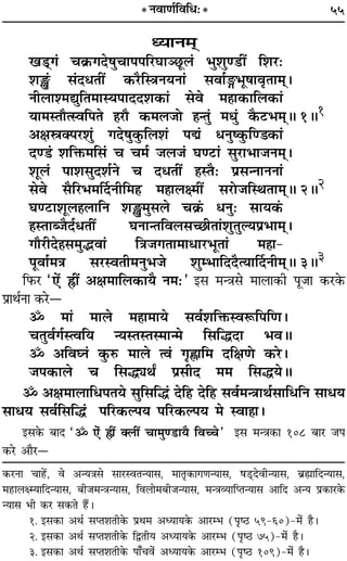 55
äÿÊŸ◊˜
π«˜Uª¢ ø∑˝§ªŒ·ÈøÊ¬¬Á⁄UÉÊÊÜ¿Í‹¢ ÷È‡ÊÈá«UË¥ Á‡Ê⁄U—
‡ÊW¢ ‚¢ŒœÃË¥ ∑§⁄UÒÁSòÊŸÿŸÊ¢ ‚ﬂÊ¸X÷Í·ÊﬂÎÃÊ◊˜–
ŸË‹Ê‡◊lÈÁÃ◊ÊSÿ¬ÊŒŒ‡Ê∑§Ê¢ ‚ﬂ ◊„ÔÊ∑§ÊÁ‹∑§Ê¢
ÿÊ◊SÃıàSﬂÁ¬Ã „Ô⁄Uı ∑§◊‹¡Ù „ÔãÃÈ¢ ◊äÊÈ¢ ∑Ò§≈U÷◊˜H 1H1
•ˇÊdÄ¬⁄U‡ÊÈ¢ ªŒ·È∑È§Á‹‡Ê¢ ¬k¢ œŸÈc∑È§Áá«∑§Ê¢
Œá«¢ ‡ÊÁQ§◊Á‚¢ ø ø◊¸ ¡‹¡¢ ÉÊá≈UÊ¢ ‚È⁄UÊ÷Ê¡Ÿ◊˜–
‡ÊÍ‹¢ ¬Ê‡Ê‚ÈŒ‡Ê¸Ÿ ø ŒœÃË¥ „ÔSÃÒ— ¬˝‚ãŸÊŸŸÊ¢
‚ﬂ ‚ÒÁ⁄U÷◊ÌŒŸËÁ◊„Ô ◊„ÔÊ‹ˇ◊Ë¥ ‚⁄UÙ¡ÁSÕÃÊ◊˜H 2H2
ÉÊá≈UÊ‡ÊÍ‹„Ô‹ÊÁŸ ‡ÊW◊È‚‹ ø∑˝¥§ œŸÈ— ‚Êÿ∑¥§
„ÔSÃÊé¡ÒŒ¸œÃË¥ ÉÊŸÊãÃÁﬂ‹‚ë¿ËÃÊ¢‡ÊÈÃÈÀÿ¬˝÷Ê◊˜–
ªı⁄UËŒ„Ô‚◊ÈjﬂÊ¢ ÁòÊ¡ªÃÊ◊ÊœÊ⁄U÷ÍÃÊ¢ ◊„ÔÊ-
¬ÍﬂÊ¸◊òÊ ‚⁄USﬂÃË◊ŸÈ÷¡ ‡ÊÈê÷ÊÁŒŒÒàÿÊÌŒŸË◊˜H 3H3
Á»§⁄U “∞¢ OË¥ •ˇÊ◊ÊÁ‹∑§ÊÿÒ Ÿ◊—” ß‚ ◊ãòÊ‚ ◊Ê‹Ê∑§Ë ¬Í¡Ê ∑§⁄U∑§
¬˝ÊÕ¸ŸÊ ∑§⁄Uó
˙ ◊Ê¢ ◊Ê‹ ◊„ÔÊ◊Êÿ ‚ﬂ¸‡ÊÁQ§SﬂM§Á¬ÁáÊ–
øÃÈﬂ¸ª¸SàﬂÁÿ ãÿSÃSÃS◊Êã◊ Á‚ÁhŒÊ ÷ﬂH
˙ •ÁﬂÉŸ¢ ∑È§L§ ◊Ê‹ àﬂ¢ ªÎˆÊÁ◊ ŒÁˇÊáÙ ∑§⁄U–
¡¬∑§Ê‹ ø Á‚hKÕZ ¬˝‚ËŒ ◊◊ Á‚hÿH
˙ •ˇÊ◊Ê‹ÊÁœ¬Ãÿ ‚ÈÁ‚Áh¢ ŒÁ„U ŒÁ„U ‚ﬂ¸◊ãòÊÊÕ¸‚ÊÁœÁŸ ‚Êœÿ
‚Êœÿ ‚ﬂ¸Á‚Áh¢ ¬Á⁄U∑§À¬ÿ ¬Á⁄U∑§À¬ÿ ◊ SﬂÊ„ÔÊ–
ß‚∑§ ’ÊŒ “˙ ∞¢ OË¥ Ä‹Ë¥ øÊ◊Èá«UÊÿÒ Áﬂëø” ß‚ ◊ãòÊ∑§Ê 108 ’Ê⁄U ¡¬
∑§⁄U •ı⁄Uó
* ŸﬂÊáÊ¸ÁﬂÁœ—*
∑§⁄UŸÊ øÊ„¥U, ﬂ •ãÿòÊ‚ ‚Ê⁄USﬂÃãÿÊ‚, ◊ÊÃÎ∑§ÊªáÊãÿÊ‚, ·«˜UÔŒﬂËãÿÊ‚, ’˝rÊÔÊÁŒãÿÊ‚,
◊„UÊ‹ˇêÿÊÁŒãÿÊ‚, ’Ë¡◊ãòÊãÿÊ‚, Áﬂ‹Ê◊’Ë¡ãÿÊ‚, ◊ãòÊ√ÿÊÁåÃãÿÊ‚ •ÊÁŒ •ãÿ ¬˝∑§Ê⁄U∑§
ãÿÊ‚ ÷Ë ∑§⁄U ‚∑§Ã „Ò¥U–
1. ß‚∑§Ê •Õ¸ ‚åÃ‡ÊÃË∑§ ¬˝Õ◊ •äÿÊÿ∑§ •Ê⁄Uê÷ (¬Îc∆U 59-60)-◊¢ „ÔÒ–
2. ß‚∑§Ê •Õ¸ ‚åÃ‡ÊÃË∑§ ÁmÃËÿ •äÿÊÿ∑§ •Ê⁄Uê÷ (¬Îc∆U 75)-◊¢ „ÔÒ–
3. ß‚∑§Ê •Õ¸ ‚åÃ‡ÊÃË∑§ ¬Ê°øﬂ¢ •äÿÊÿ∑§ •Ê⁄Uê÷ (¬Îc∆U 109)-◊¢ „ÔÒ–
 