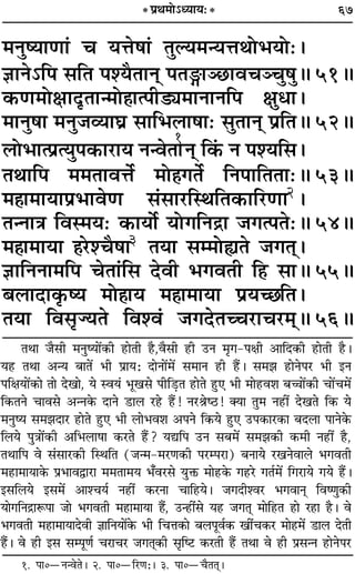 67
◊ŸÈcÿÊáÊÊ¢ ø ÿûÊ·Ê¢ ÃÈÀÿ◊ãÿûÊÕÙ÷ÿÙ—–
ôÊÊŸ˘Á¬ ‚ÁÃ ¬‡ÿÒÃÊŸ˜ ¬ÃXÊÜ¿UÊﬂøÜøÈ·ÈH 51H
∑§áÊ◊ÙˇÊÊŒÎÃÊã◊Ù„ÔÊà¬Ë«K◊ÊŸÊŸÁ¬ ˇÊÈœÊ–
◊ÊŸÈ·Ê ◊ŸÈ¡√ÿÊÉÊ˝ ‚ÊÁ÷‹Ê·Ê— ‚ÈÃÊŸ˜ ¬˝ÁÃH 52H
‹Ù÷Êà¬˝àÿÈ¬∑§Ê⁄UÊÿ ŸãﬂÃÊ
1
Ÿ˜ Á∑¢§ Ÿ ¬‡ÿÁ‚–
ÃÕÊÁ¬ ◊◊ÃÊﬂûÊ¸ ◊Ù„ÔªÃ¸ ÁŸ¬ÊÁÃÃÊ—H 53H
◊„ÔÊ◊ÊÿÊ¬˝÷ÊﬂáÊ ‚¢‚Ê⁄UÁSÕÁÃ∑§ÊÁ⁄UáÊÊ2–
ÃãŸÊòÊ ÁﬂS◊ÿ— ∑§ÊÿÙ¸ ÿÙªÁŸº˝Ê ¡ªà¬Ã—H 54H
◊„ÔÊ◊ÊÿÊ „Ô⁄U‡øÒ·Ê3 ÃÿÊ ‚ê◊ÙsÃ ¡ªÃ˜–
ôÊÊÁŸŸÊ◊Á¬ øÃÊ¢Á‚ ŒﬂË ÷ªﬂÃË Á„U ‚ÊH 55H
’‹ÊŒÊ∑Î§cÿ ◊Ù„ÔÊÿ ◊„ÔÊ◊ÊÿÊ ¬˝ÿë¿ÁÃ–
ÃÿÊ Áﬂ‚ÎÖÿÃ Áﬂ‡ﬂ¢ ¡ªŒÃëø⁄UÊø⁄U◊˜H 56H
* ¬˝Õ◊Ù˘äÿÊÿ—*
1. ¬Ê0óŸãﬂÃ– 2. ¬Ê0óÁ⁄UáÊ—– 3. ¬Ê0óøÒÃÃ˜–
ÃÕÊ ¡Ò‚Ë ◊ŸÈcÿÊ¥∑§Ë „UÊÃË „ÒU,ﬂÒ‚Ë „UË ©UŸ ◊Îª-¬ˇÊË •ÊÁŒ∑§Ë „UÊÃË „ÒU–
ÿ„U ÃÕÊ •ãÿ ’ÊÃ¥ ÷Ë ¬˝Êÿ— ŒÊŸÊ¥◊¥ ‚◊ÊŸ „UË „Ò¥U– ‚◊¤Ê „UÊŸ¬⁄U ÷Ë ßŸ
¬ÁˇÊÿÊ¥∑§Ê ÃÊ ŒπÊ, ÿ Sﬂÿ¢ ÷Íπ‚ ¬ËÁ«∏UÃ „UÊÃ „ÈU∞ ÷Ë ◊Ê„Uﬂ‡Ê ’ìÊÊ¥∑§Ë øÊ¥ø◊¥
Á∑§ÃŸ øÊﬂ‚ •ãŸ∑§ ŒÊŸ «UÊ‹ ⁄U„U „Ò¥U! Ÿ⁄UüÊc∆U! ÄÿÊ ÃÈ◊ Ÿ„UË¥ ŒπÃ Á∑§ ÿ
◊ŸÈcÿ ‚◊¤ÊŒÊ⁄U „UÊÃ „ÈU∞ ÷Ë ‹Ê÷ﬂ‡Ê •¬Ÿ Á∑§ÿ „ÈU∞ ©U¬∑§Ê⁄U∑§Ê ’Œ‹Ê ¬ÊŸ∑§
Á‹ÿ ¬ÈòÊÊ¥∑§Ë •Á÷‹Ê·Ê ∑§⁄UÃ „Ò¥U? ÿlÁ¬ ©UŸ ‚’◊¥ ‚◊¤Ê∑§Ë ∑§◊Ë Ÿ„UË¥ „ÒU,
ÃÕÊÁ¬ ﬂ ‚¢‚Ê⁄U∑§Ë ÁSÕÁÃ (¡ã◊-◊⁄UáÊ∑§Ë ¬⁄Uê¬⁄UÊ) ’ŸÊÿ ⁄UπŸﬂÊ‹ ÷ªﬂÃË
◊„UÊ◊ÊÿÊ∑§ ¬˝÷ÊﬂmÊ⁄UÊ ◊◊ÃÊ◊ÿ ÷°ﬂ⁄U‚ ÿÈQ§ ◊Ê„U∑§ ª„U⁄U ªÃ¸◊¥ Áª⁄UÊÿ ªÿ „Ò¥U–
ß‚Á‹ÿ ß‚◊¥ •Ê‡øÿ¸ Ÿ„UË¥ ∑§⁄UŸÊ øÊÁ„Uÿ– ¡ªŒË‡ﬂ⁄U ÷ªﬂÊŸ˜Ô ÁﬂcáÊÈ∑§Ë
ÿÊªÁŸº˝ÊM§¬Ê ¡Ê ÷ªﬂÃË ◊„UÊ◊ÊÿÊ „Ò¥U, ©Uã„UË¥‚ ÿ„U ¡ªÃ˜Ô ◊ÊÁ„UÃ „UÊ ⁄U„UÊ „ÒU– ﬂ
÷ªﬂÃË ◊„UÊ◊ÊÿÊŒﬂË ôÊÊÁŸÿÊ¥∑§ ÷Ë ÁøûÊ∑§Ê ’‹¬Íﬂ¸∑§ πË¥ø∑§⁄U ◊Ê„U◊¥ «UÊ‹ ŒÃË
„Ò¥U– ﬂ „UË ß‚ ‚ê¬ÍáÊ¸ ø⁄UÊø⁄U ¡ªÃ˜Ô∑§Ë ‚ÎÁc≈U ∑§⁄UÃË „Ò¥U ÃÕÊ ﬂ „UË ¬˝‚ãŸ „UÊŸ¬⁄U
 