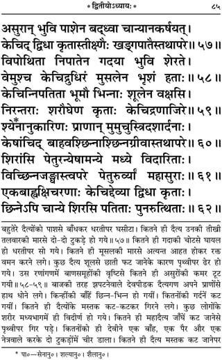 85
•‚È⁄UÊŸ˜ ÷ÈÁﬂ ¬Ê‡ÙŸ ’Œ˜˜äﬂÊ øÊãÿÊŸ∑§·¸ÿÃ˜˜–
∑§ÁøŒ˜˜ ÁmœÊ ∑Î§ÃÊSÃËˇáÊÒ— π«˜˜ª¬ÊÃÒSÃÕÊ¬⁄H 57H
Áﬂ¬ÙÁÕÃÊ ÁŸ¬ÊÃŸ ªŒÿÊ ÷ÈÁﬂ ‡Ù⁄UÃ–
ﬂ◊È‡ø ∑§Áøº˝ÈÁœ⁄U¢ ◊È‚‹Ÿ ÷Î‡Ê¢ „ÔÃÊ—H 58H
∑§ÁøÁãŸ¬ÁÃÃÊ ÷Í◊ı Á÷ãŸÊ— ‡ÊÍ‹Ÿ ﬂˇÊÁ‚–
ÁŸ⁄UãÃ⁄UÊ— ‡Ê⁄UıÉÙáÊ ∑Î§ÃÊ— ∑§Áøº˝áÊÊÁ¡⁄H 59H
‡ÿŸÊ* ŸÈ∑§ÊÁ⁄UáÊ— ¬˝ÊáÊÊŸ˜ ◊È◊ÈøÈÁSòÊŒ‡ÊÊŒ¸ŸÊ—–
∑§·Ê¢ÁøŒ˜˜ ’Ê„ÔﬂÁ‡¿ãŸÊÁ‡¿ãŸª˝ËﬂÊSÃÕÊ¬⁄H 60H
Á‡Ê⁄UÊ¢Á‚ ¬ÃÈ⁄Uãÿ·Ê◊ãÿ ◊äÿ ÁﬂŒÊÁ⁄UÃÊ—–
ÁﬂÁë¿ãŸ¡YÊSàﬂ¬⁄U ¬ÃÈL§√ÿÊZ ◊„ÔÊ‚È⁄UÊ—H 61H
∞∑§’ÊuÁˇÊø⁄UáÊÊ— ∑§Áøg√ÿÊ ÁmœÊ ∑Î§ÃÊ—–
Á¿ãŸ˘Á¬ øÊãÿ Á‡Ê⁄UÁ‚ ¬ÁÃÃÊ— ¬ÈŸL§ÁàÕÃÊ—H 62H
* ÁmÃËÿÙ˘äÿÊÿ—*
’„ÈUÃ⁄U ŒÒàÿÊ¥∑§Ê ¬Ê‡Ê‚ ’Ê°œ∑§⁄U œ⁄UÃË¬⁄U ÉÊ‚Ë≈UÊ– Á∑§ÃŸ „UË ŒÒàÿ ©UŸ∑§Ë ÃËπË
Ã‹ﬂÊ⁄U∑§Ë ◊Ê⁄U‚ ŒÊ-ŒÊ ≈ÈU∑§«∏U „UÊ ªÿH 57H Á∑§ÃŸ „UË ªŒÊ∑§Ë øÊ≈U‚ ÉÊÊÿ‹
„UÊ œ⁄UÃË¬⁄U ‚Ê ªÿ– Á∑§ÃŸ „UË ◊Í‚‹∑§Ë ◊Ê⁄U‚ •àÿãÃ •Ê„UÃ „UÊ∑§⁄U ⁄UQ§
ﬂ◊Ÿ ∑§⁄UŸ ‹ª– ∑È§¿U ŒÒàÿ ‡ÊÍ‹‚ ¿UÊÃË »§≈U ¡ÊŸ∑§ ∑§Ê⁄UáÊ ¬ÎâﬂË¬⁄U …U⁄U „UÊ
ªÿ– ©U‚ ⁄UáÊÊ¢ªáÊ◊¥ ’ÊáÊ‚◊Í„UÊ¥∑§Ë ﬂÎÁc≈U‚ Á∑§ÃŸ „UË •‚È⁄UÊ¥∑§Ë ∑§◊⁄U ≈ÍU≈U
ªÿËH 58-59H ’Ê¡∑§Ë Ã⁄U„U ¤Ê¬≈UŸﬂÊ‹ Œﬂ¬Ë«U∑§ ŒÒàÿªáÊ •¬Ÿ ¬˝ÊáÊÊ¥‚
„UÊÕ œÊŸ ‹ª– Á∑§ã„UË¥∑§Ë ’Ê°„¥U Á¿UãŸ-Á÷ãŸ „UÊ ªÿË¥– Á∑§ÃŸÊ¥∑§Ë ªŒ¸Ÿ¥ ∑§≈U
ªÿË¥– Á∑§ÃŸ „UË ŒÒàÿÊ¥∑§ ◊SÃ∑§ ∑§≈U-∑§≈U∑§⁄U Áª⁄UŸ ‹ª– ∑È§¿U ‹ÊªÊ¥∑§
‡Ê⁄UË⁄U ◊äÿ÷Êª◊¥ „UË ÁﬂŒËáÊ¸ „UÊ ªÿ– Á∑§ÃŸ „UË ◊„UÊŒÒàÿ ¡Ê°ÉÊ¥ ∑§≈U ¡ÊŸ‚
¬ÎâﬂË¬⁄U Áª⁄U ¬«∏U– Á∑§ÃŸÊ¥∑§Ê „UË ŒﬂËŸ ∞∑§ ’Ê°„U, ∞∑§ ¬Ò⁄U •ÊÒ⁄U ∞∑§
ŸòÊﬂÊ‹ ∑§⁄U∑§ ŒÊ ≈ÈU∑§«∏UÊ¥◊¥ øË⁄U «UÊ‹Ê– Á∑§ÃŸ „UË ŒÒàÿ ◊SÃ∑§ ∑§≈U ¡ÊŸ¬⁄U
* ¬Ê0ó‚ŸÊŸÈ0– ‡ÊÀÿÊŸÈ0– ‡ÊÒ‹ÊŸÈ0–
 