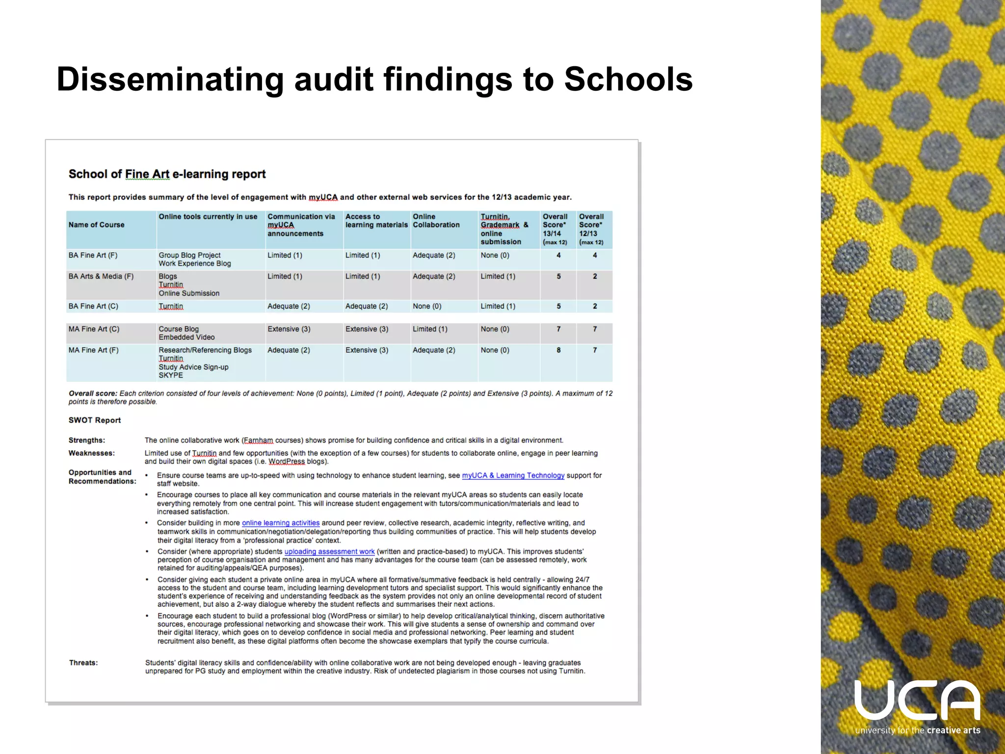 Disseminating audit findings to Schools

 