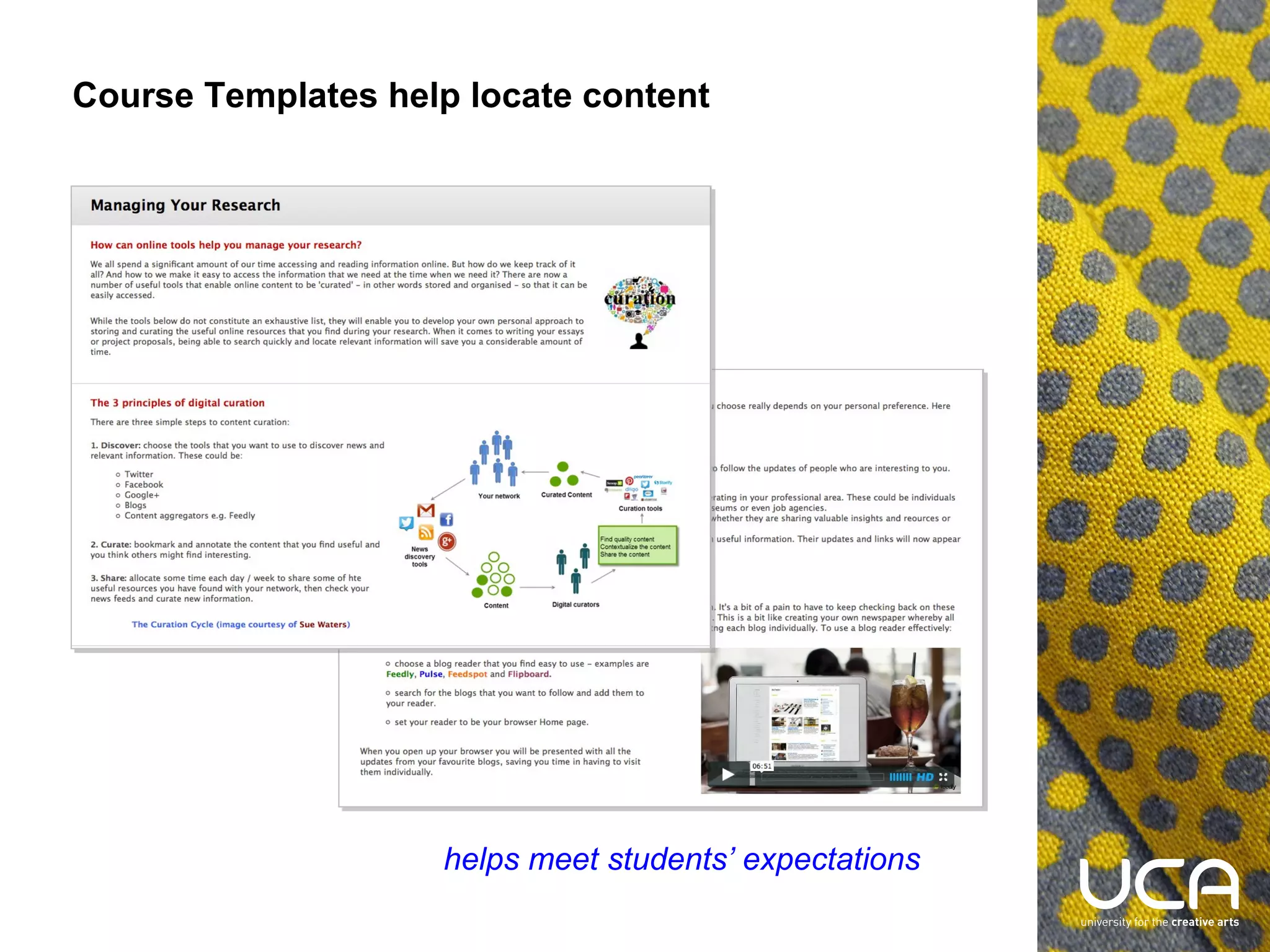 Course Templates help locate content

helps meet students’ expectations

 