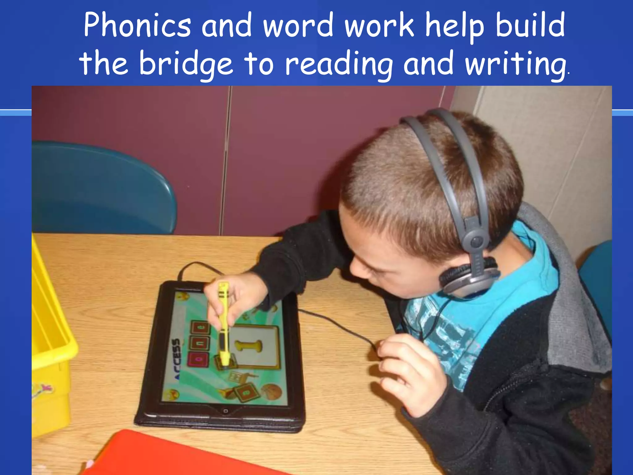 Phonics and word work help build
the bridge to reading and writing.
 