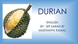 DURIAN
ENGLISH
BY : SITI SARAH BT
MUSTHAFFA KAMAL
 
