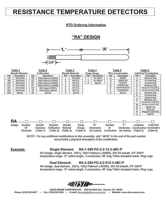 Rtd Types Chart.pdf Duro-Sense RTD Catalog | PDF