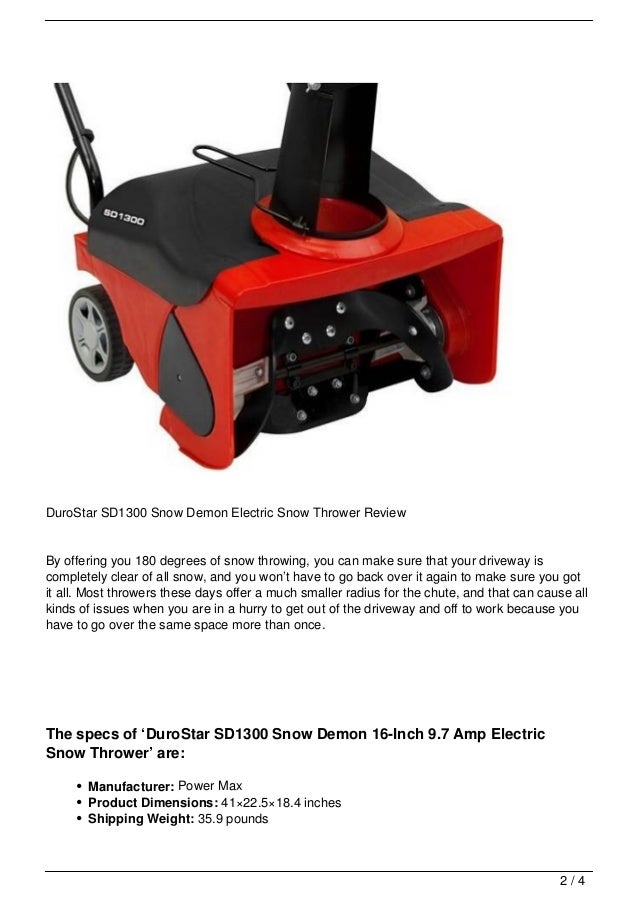 DuroStar SD1300 Snow Demon Electric Snow Thrower Review