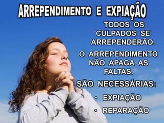 TODOS OS
CULPADOS SE
ARREPENDERÃO.
SÃO NECESSÁRIAS:
O ARREPENDIMENTO
NÃO APAGA AS
FALTAS.
• EXPIAÇÃO
• REPARAÇÃO
 