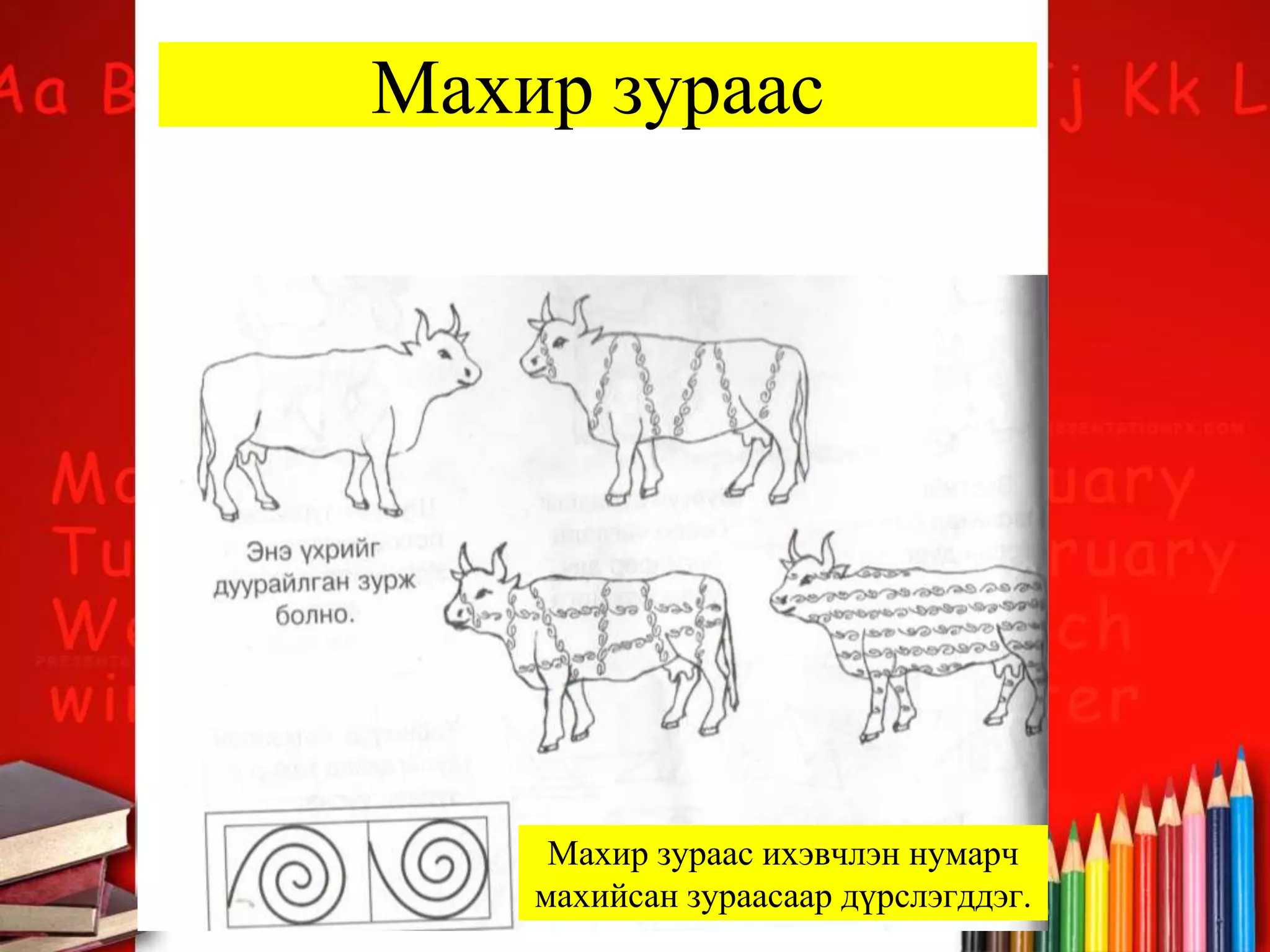 Махир зураас
Махир зураас ихэвчлэн нумарч
махийсан зураасаар дүрслэгддэг.
 