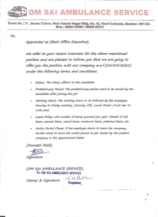 Durvesh appointed letter