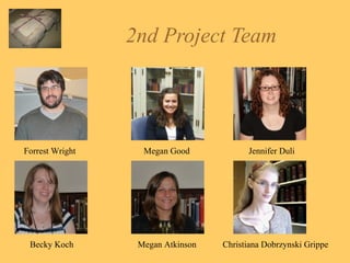 2nd Project Team Forrest Wright Megan Good Jennifer Duli Christiana Dobrzynski Grippe Megan Atkinson Becky Koch 