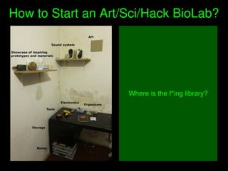    
How to Start an Art/Sci/Hack BioLab?
Where is the f*ing library?
 