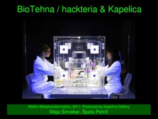    
BioTehna / hackteria & Kapelica
MaSm Metatransformation, 2011. Produced by Kapelica Gallery
Maja Smrekar, Špela Petrič
 