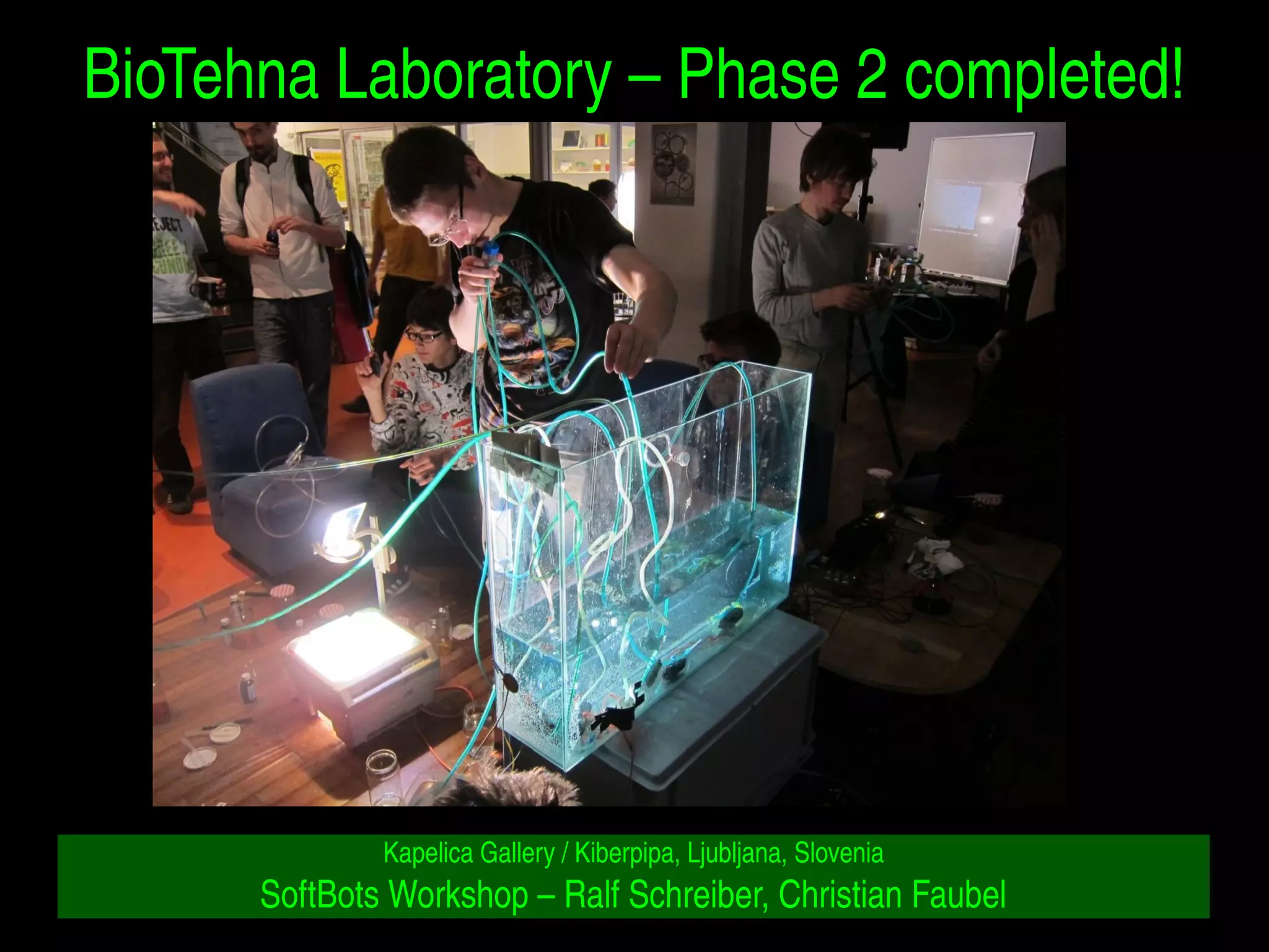 BioTehna Laboratory – Phase 2 completed! 
Kapelica Gallery / Kiberpipa, Ljubljana, Slovenia 
SoftBots Workshop – Ralf Schreiber, Christian Faubel 
 