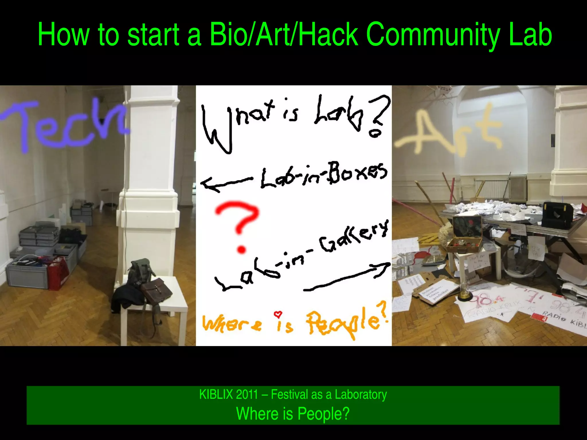 How to start a Bio/Art/Hack Community Lab 
KIBLIX 2011 – Festival as a Laboratory 
Where is People? 
 