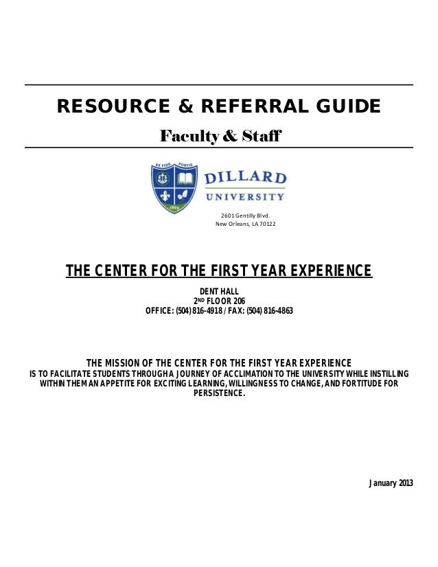 Dillard University Spring 2013 Resource Referral Guide