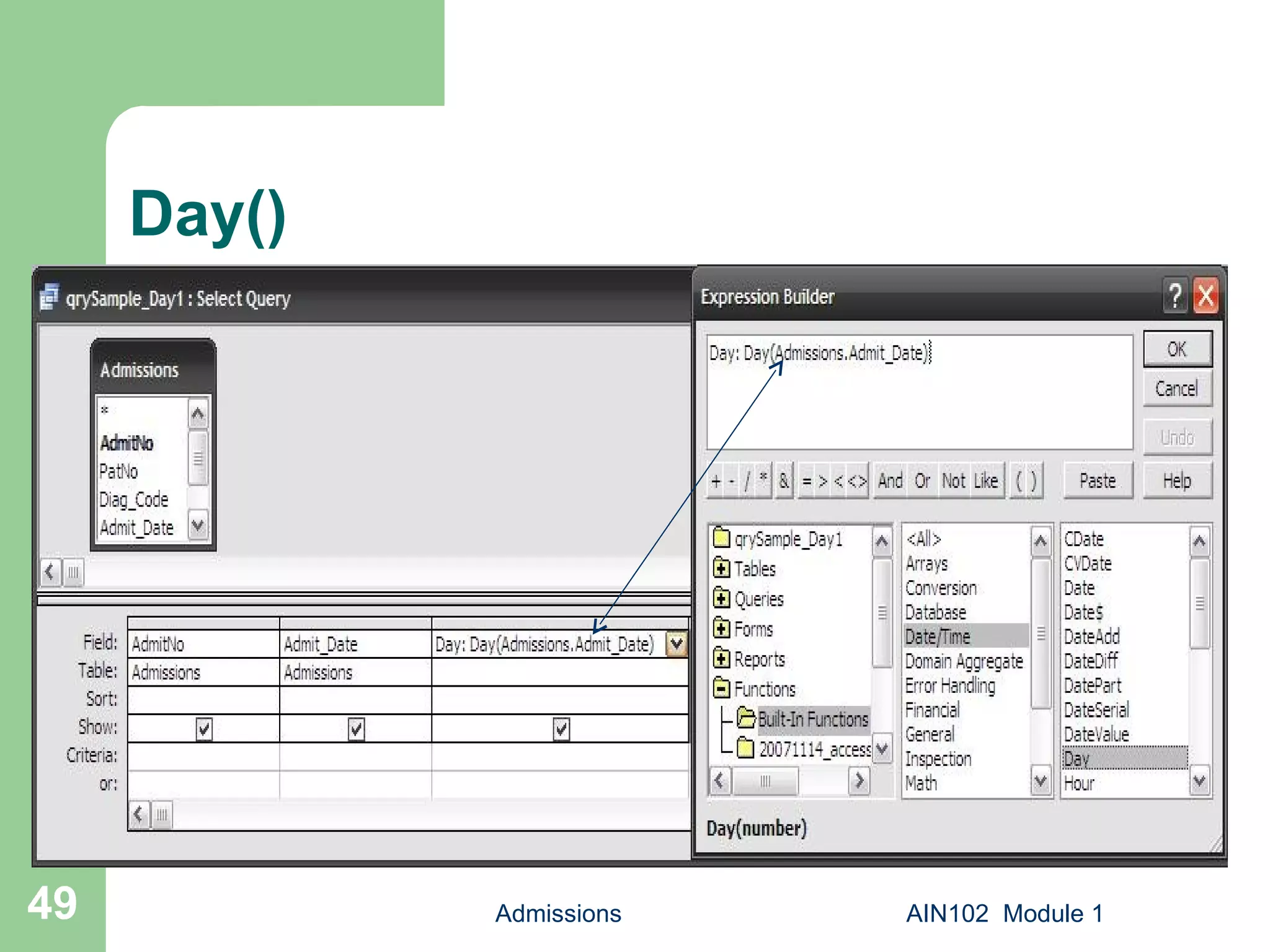 Day() Admissions AIN102  Module 1 