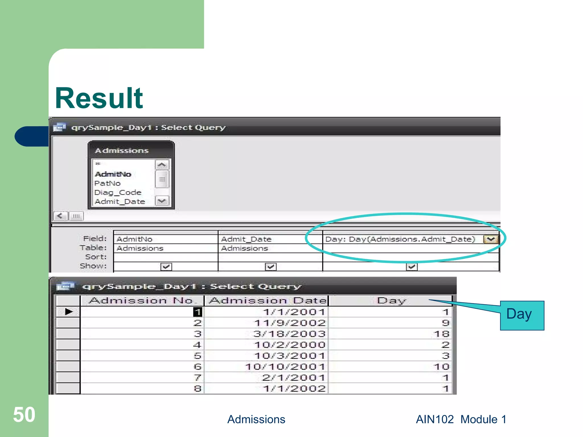 Result Admissions AIN102  Module 1 Day 
