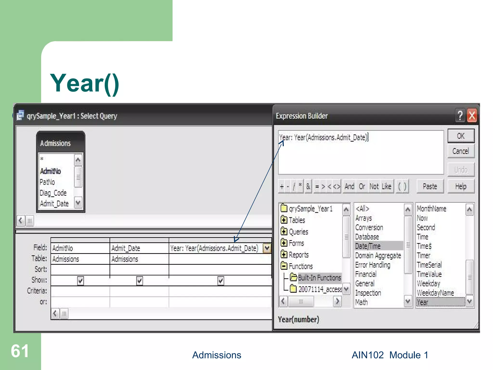 Year() Admissions AIN102  Module 1 