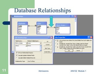 Admissions AIN102  Module 1 Database Relationships 