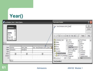 Year() Admissions AIN102  Module 1 