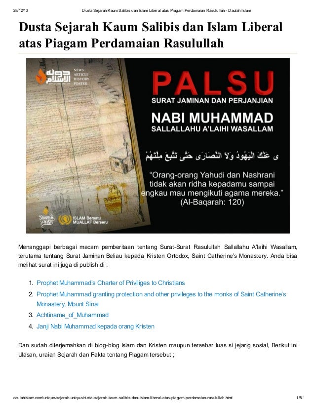 Dusta Sejarah Kaum Salibis Dan Islam Liberal Atas Piagam Perdamaian R
