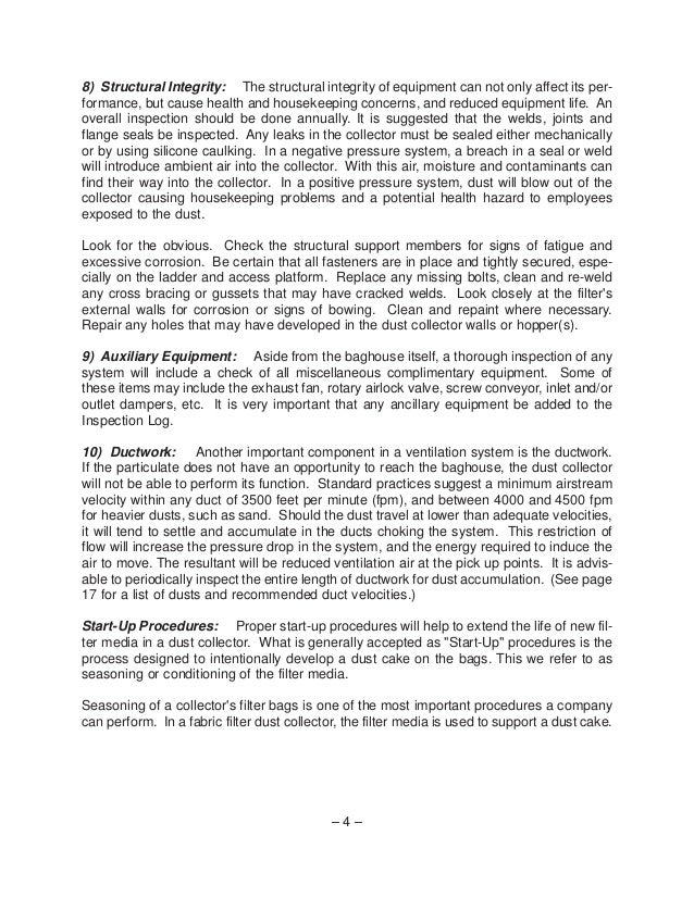 Dust collection maintenance