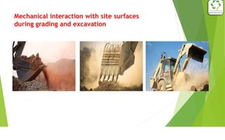 Mechanical interaction with site surfaces
during grading and excavation
 