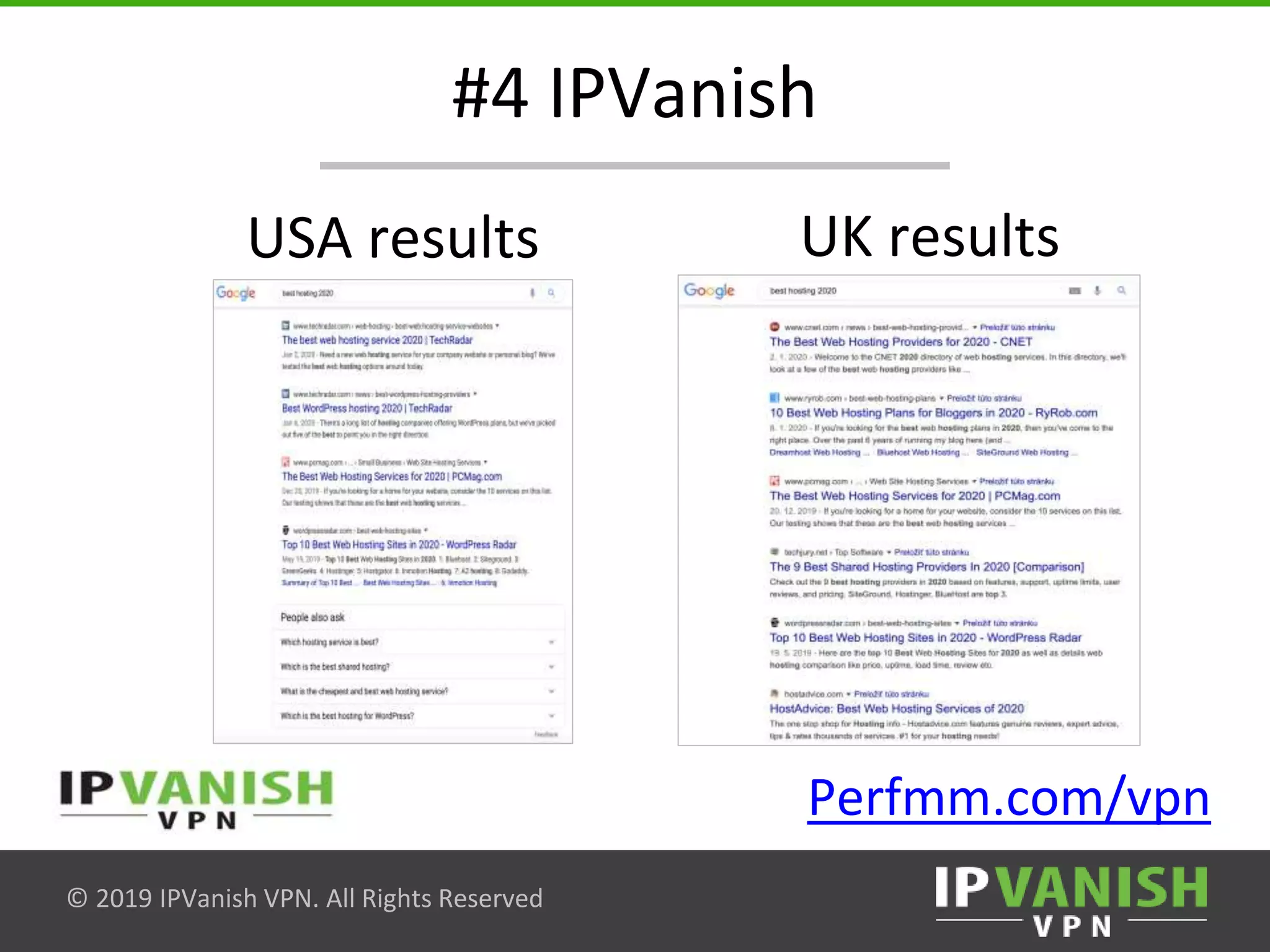 © 2019 IPVanish VPN. All Rights Reserved
#4 IPVanish
USA results UK results
Perfmm.com/vpn
 