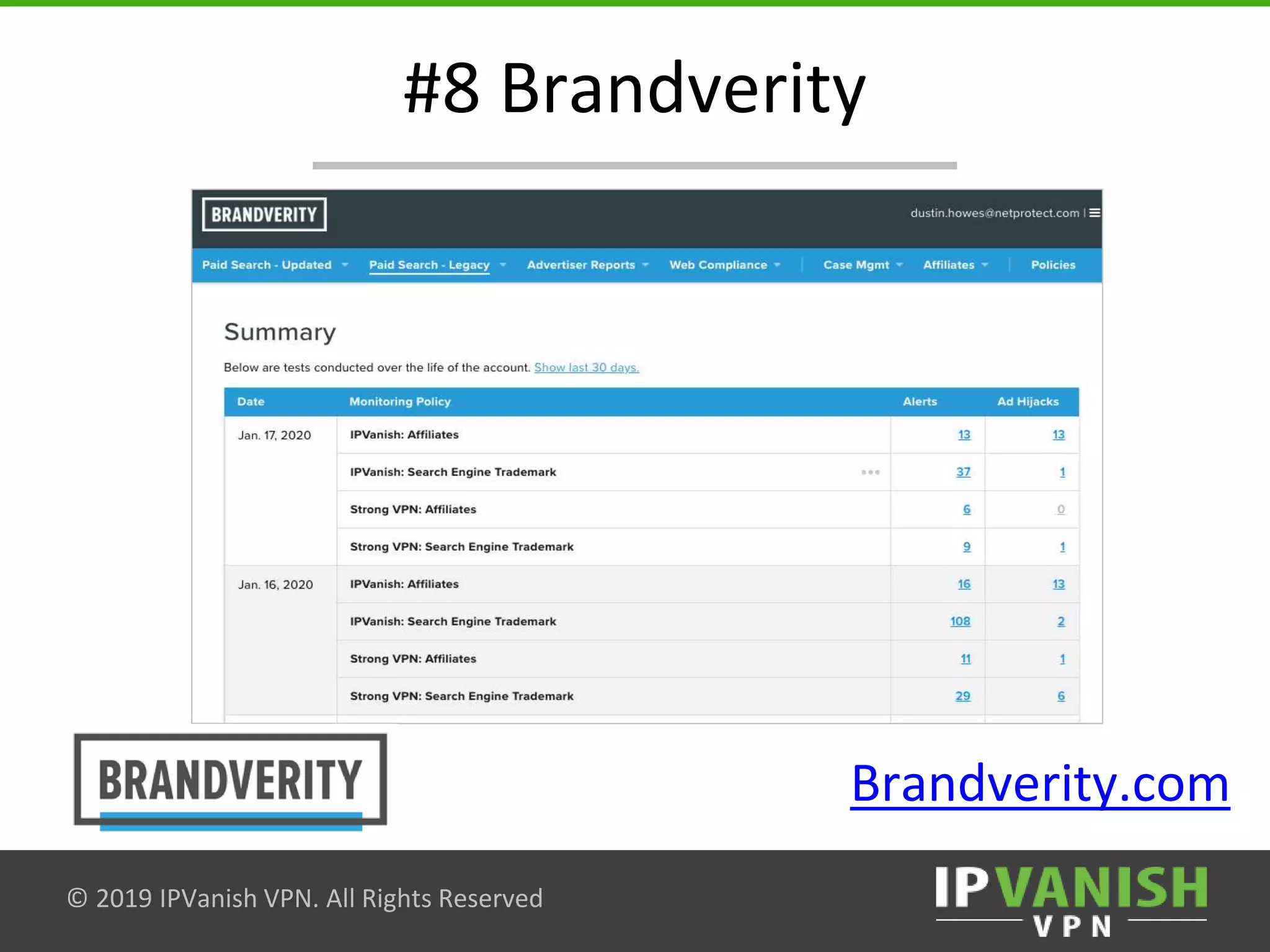 © 2019 IPVanish VPN. All Rights Reserved
#8 Brandverity
Brandverity.com
 